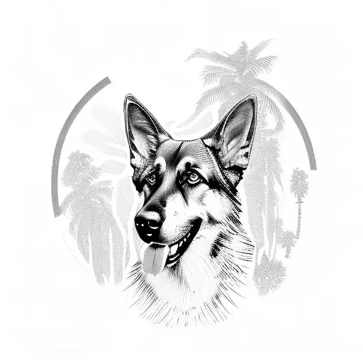 German Shepherd And Palmtrees