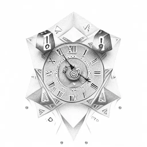 Roman Numeral Clock Integrated With Dice In Dotwork Style