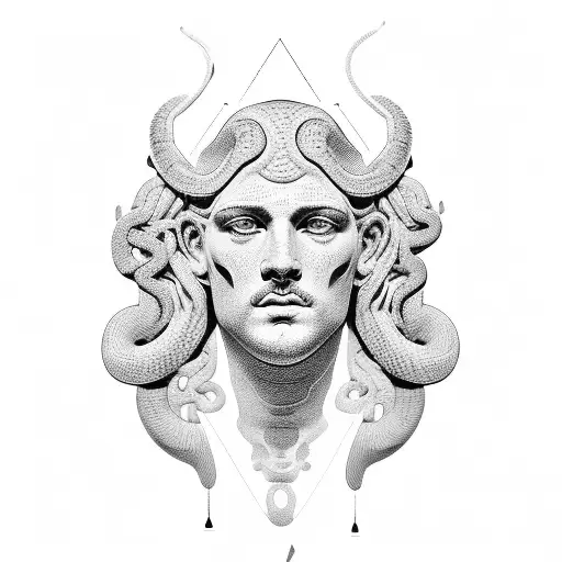 Greek Statue Head And A Snake