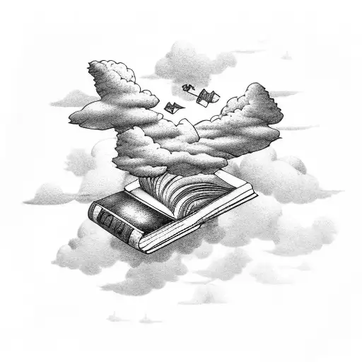 A Dreamy Scene Of A Flying Book With Pages Made Of Clouds And A Bridge As The Bookmark