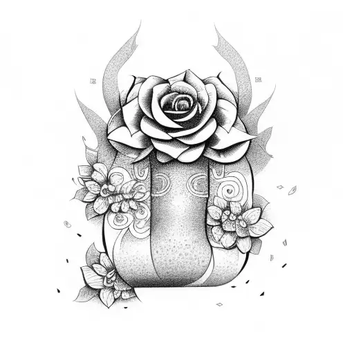 Tribal Line As A Trunk With 2 Flowers Going Off To The Left And Right