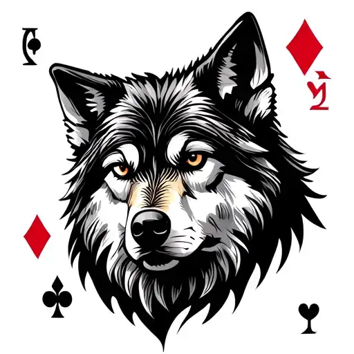 A Tribal Wolf Design Incorporating Poker Symbols
