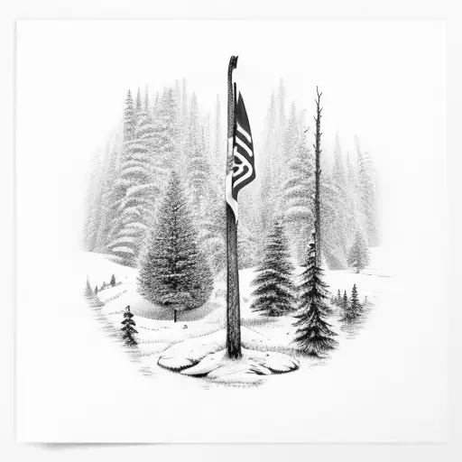 Finnish Forest With Finnish Flag Raised By Humans