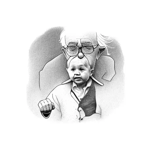 Grandpa With A Little Girl In His Hands