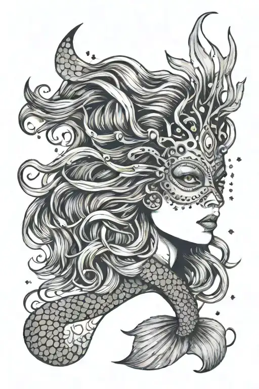 Mermaid Wearing A Snorkel And Mask With Long Hair