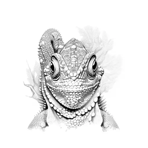 A Chameleon On A Brunch Black And White