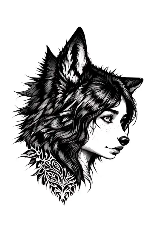 Wolf Outline And A Girl