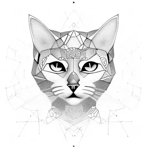 A Stylized Geometric Pattern Of A Cat Silhouette Intertwined With Game Controller Symbols
