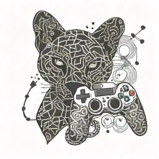 Autism Awareness Ribbon Intertwined With Gaming Controller And Panther Silhouette