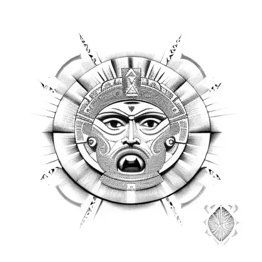 Aztec Sun God Face With Russian Ornament
