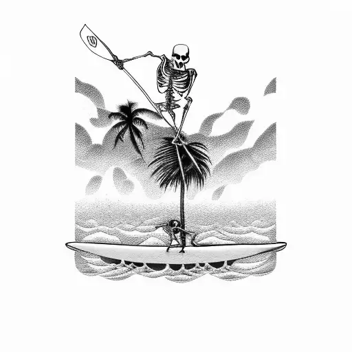 Skeleton Surfing With A Palm Tree In Background