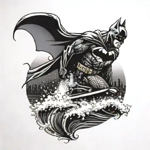 The Dark Knight Symbol With Water Skiing Waves Behind It
