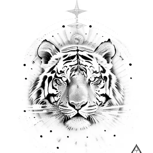 Black And Grey Tiger Tattoo Leg Sleeves With Galaxy And Planets Below