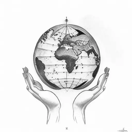 Generate A Tattoo Featuring A Globe Surrounded By Hands Holding Tools Of Creation