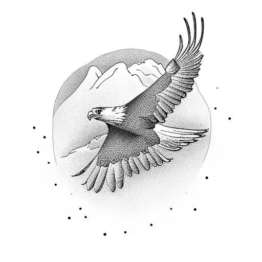 A Big Eagle Flying Above A Man Standing Top Of A Mountain