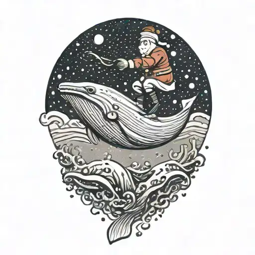 Santa Claus Riding A Whale Jumping