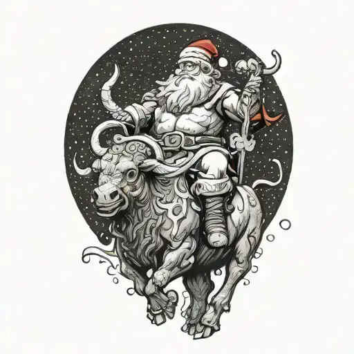 Santa Claus Riding A Minotaur Full Body