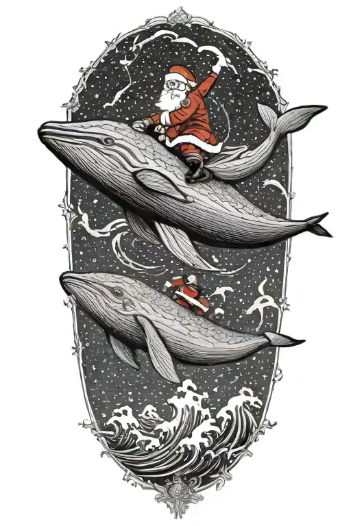 Santa Claus Riding A Whale Jumping