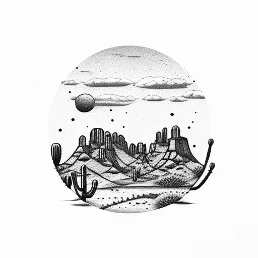 Arizona Desert With Cactus Mountains And An Antelope Skull