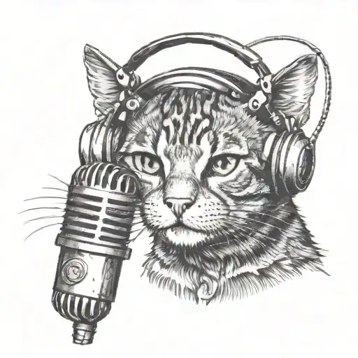 Cat Wearing Headphones Singing Into A Vintage Microphone