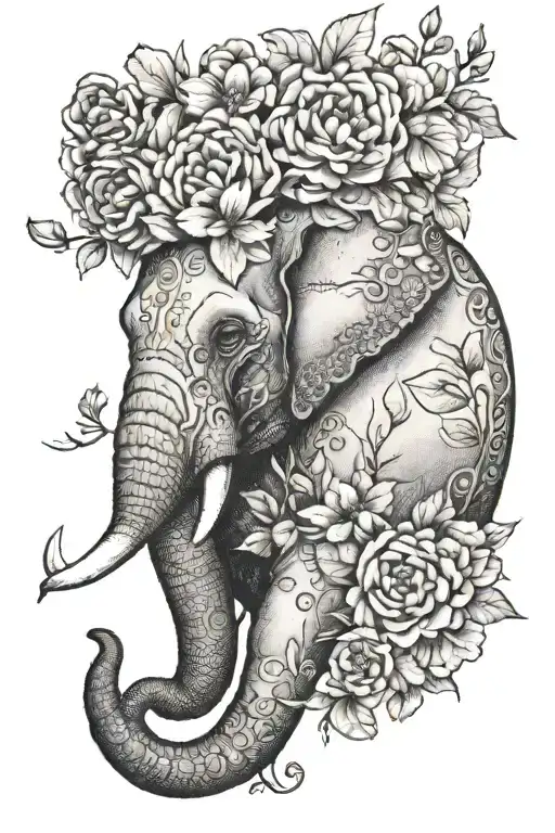 Elephant Head W Flowers Growing Out Of His Head