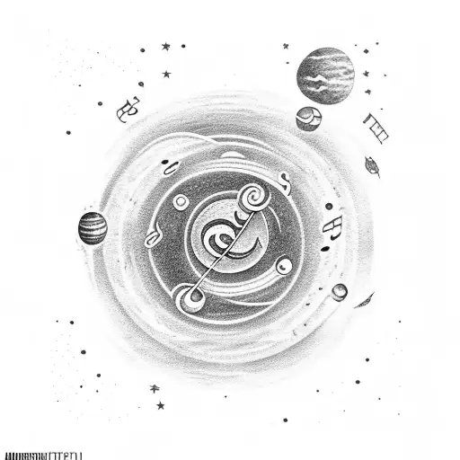 A Cosmic Music Note With Planets Orbiting Around It