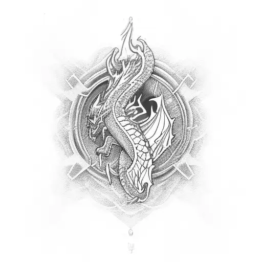 Nurse Symbol Intertwined With A Dragon Breathing Fire In Purple Hues