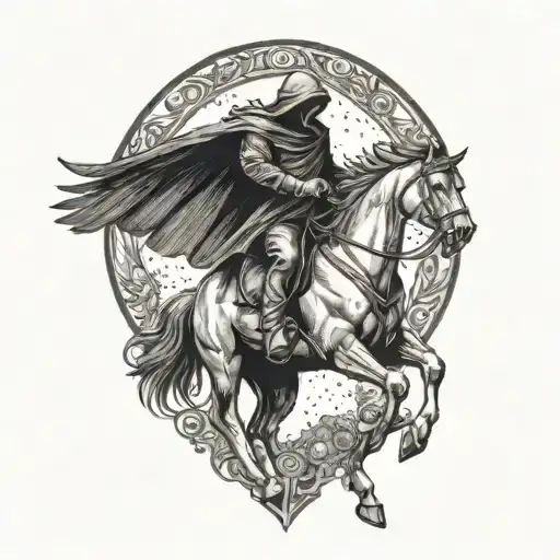 The Reaper With Wings Riding Horse Galloping