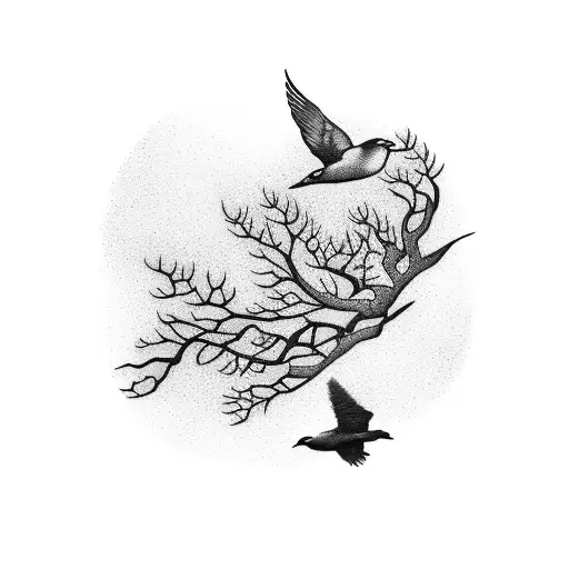 11 Birds Flying From A Tree