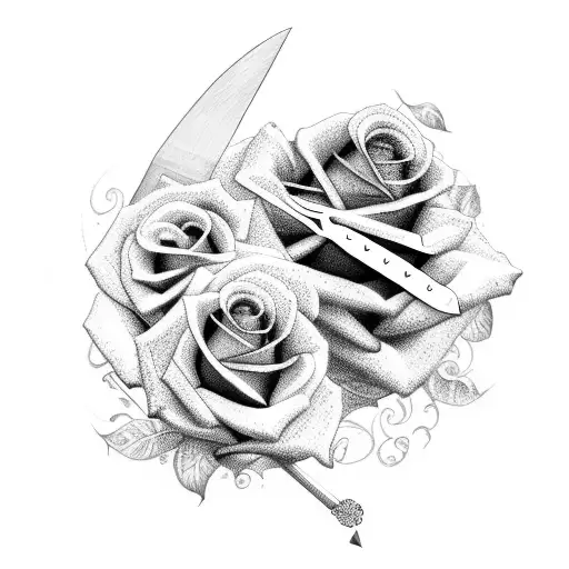 Roses And Clock With Sword