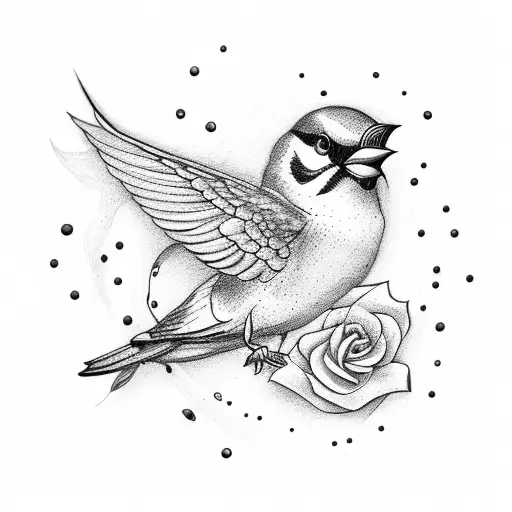 Flying Sparrow With A Rose