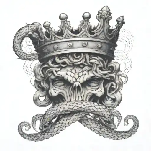 A Crown Made Of Intertwined Snakes Biting Into A Man's Neck