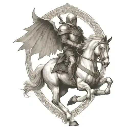 Lancelot With Wings Riding Horse Jumping