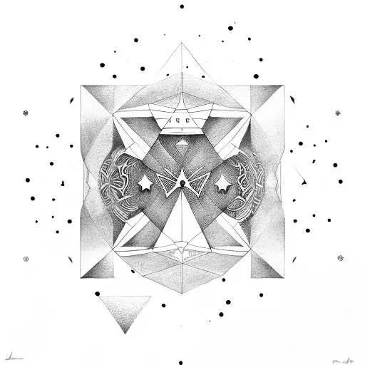 A Geometric Moon And Stars Design With A Subtle Gemini Symbol Hidden Within