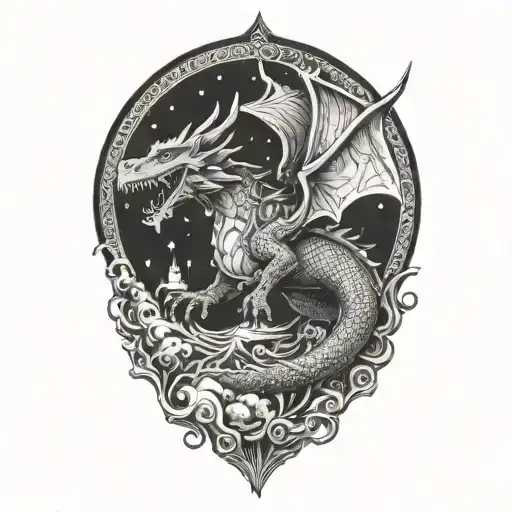 Santa Claus Riding A Flying Dragon Breathing Fire