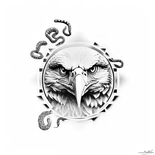 Eagle With Clock Desgin And Snake In His Mouth