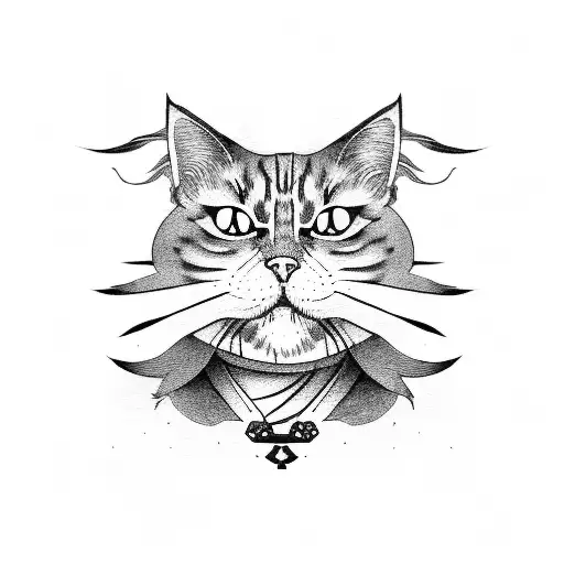 Samurai Cat In Blackwork