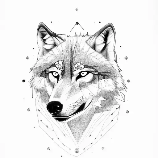 Wolf With Regular Head And Skeleton Head With Woods In The Background