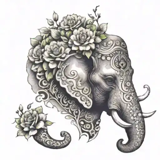 Elephant Head W Flowers Growing Out Of His Head