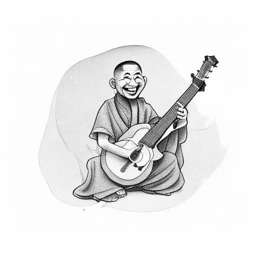 Happy Monk Playing The Guitar Sitting On A Chair