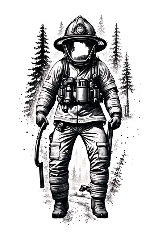 A Symbolic Tattoo Combining Elements Of Firefighting And The Outdoors