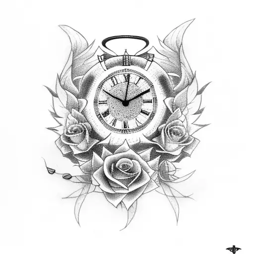 Angel With Roses And Clock