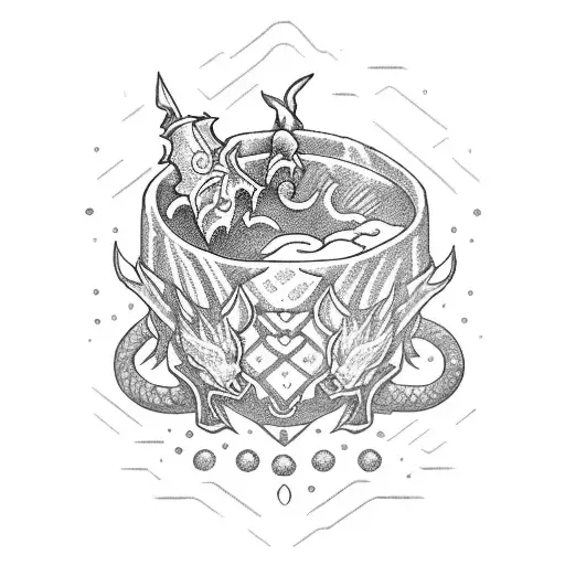 A Dotwork Tattoo Of A Final Fantasy 7 Inspired Dragon Brewing Beer In A Magical Cauldron