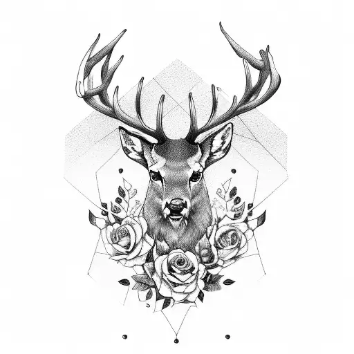 Stag With Black Roses In Its Antlers