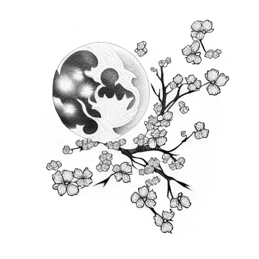 Cherry Blossom And Moon