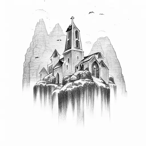 Church On Rocks With Water Crashing On It