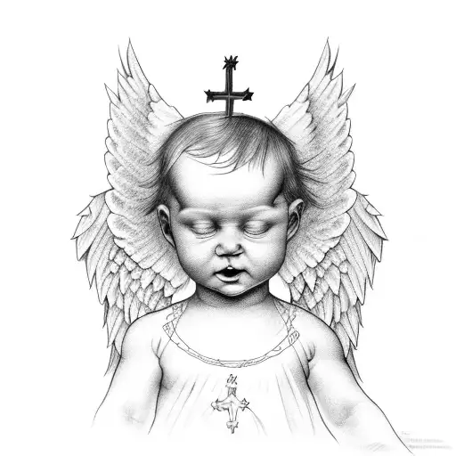 Baby Angel And Three Crosses