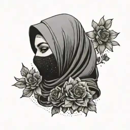 Woman With A Hijab And Niqab With Flowers Blooming Colourful