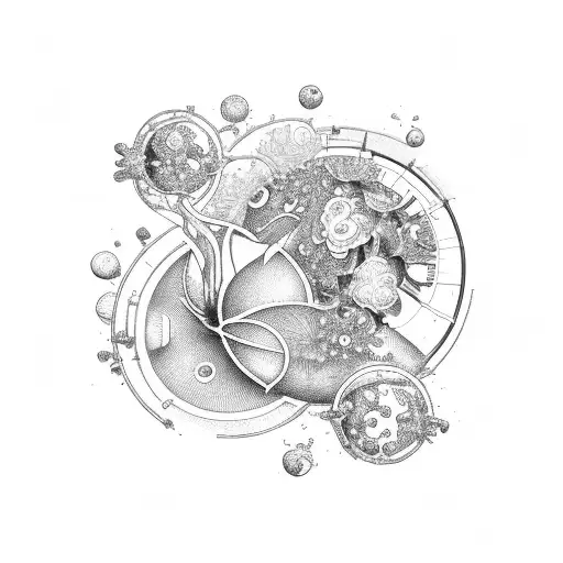 Science Lab Equipment Merging With Floral Elements