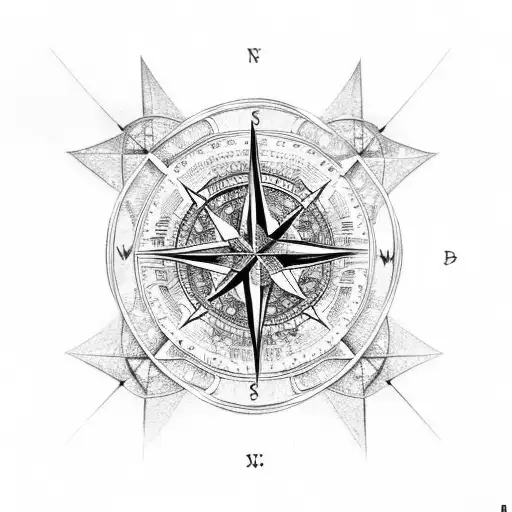 An Intricate Tattoo Design Of A Compass Rose Intertwined With Binary Code